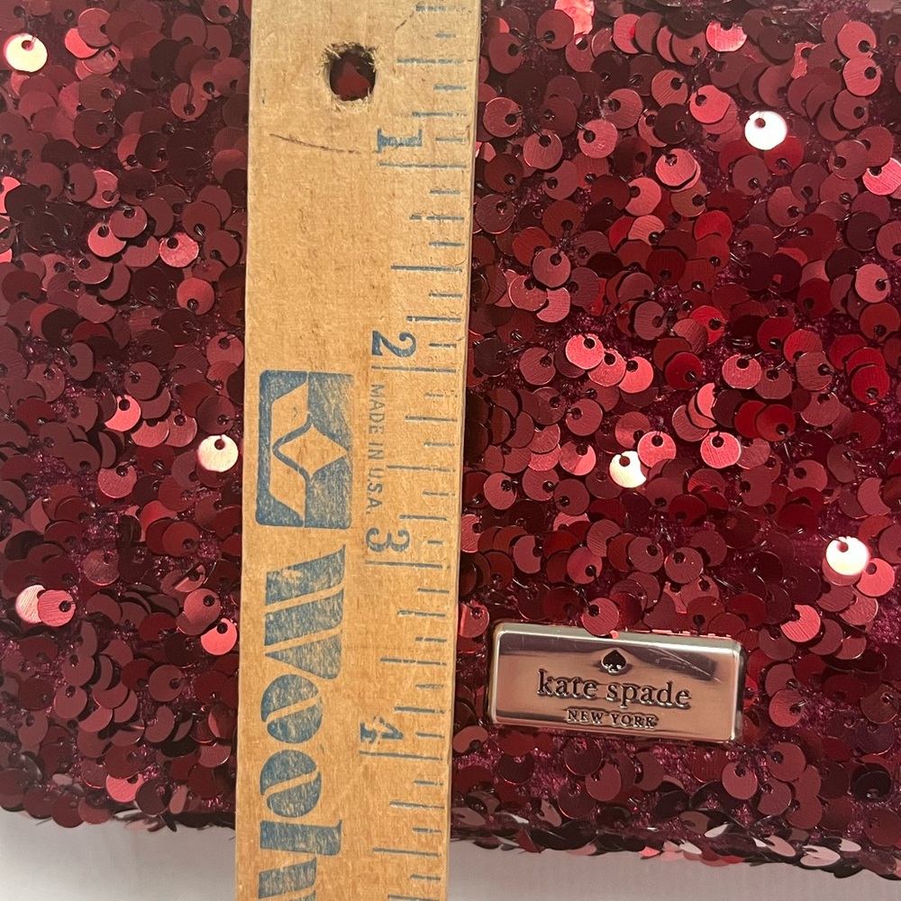 Kate Spade NY Kiki Sequin Fabric Convertible Bag Purse Wristlet Deep Berry New - Picture 13 of 16
